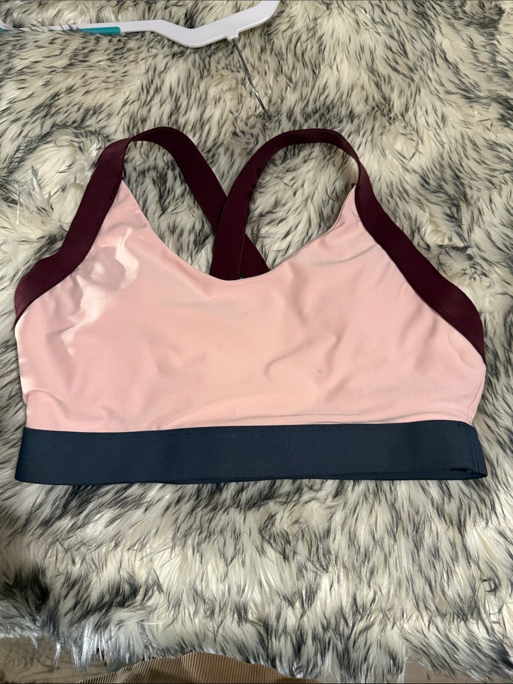 Avia Pink and Burgundy Crossback Sports Bra with Charcoal Band